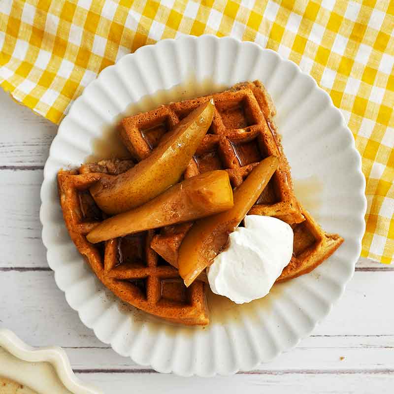 Chai Spiced Waffles topped with Ginger Poached Pears Cuisinart